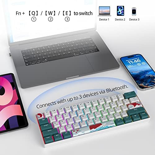 Teclado mecânico sem fio Fogruaden 60%, teclado de com fio USB-C/Bluetooth com Swappable Hot Swappable com retroilumação RGB para WIN/MAC,