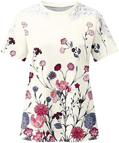 Tops for Women Floral Printing Circhas de verão, camisetas de túnica de manga curta feminina, camiseta de blusa casual com tampas casuais de ajuste fino