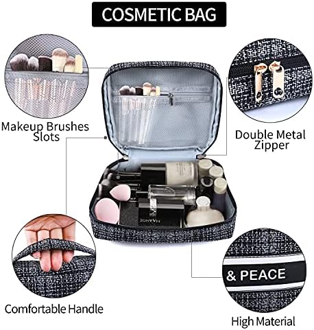 Bolsa de maquiagem rinvânica para mulheres, organizador cosmético de viagem com zíper para mulheres e meninas, 2 bolsas de maquiagem portáteis Bolsa de cosmética Organizador à prova d'água para bolsa, bolsas de higieness para mulheres, preto