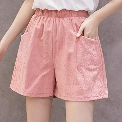 Shorts de verão jiayan para mulheres linho de algodão largura perna larga e elástica de cintura elástica de cotovel