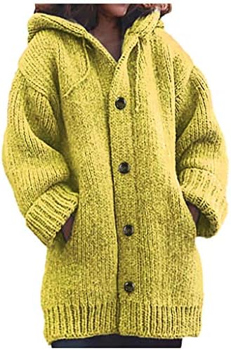 Cardigan de suéteres femininos Cardigan de manga longa Botão frontal para cima de roupas de vestuário sólido cor solta de malha com bolso 5x-grande