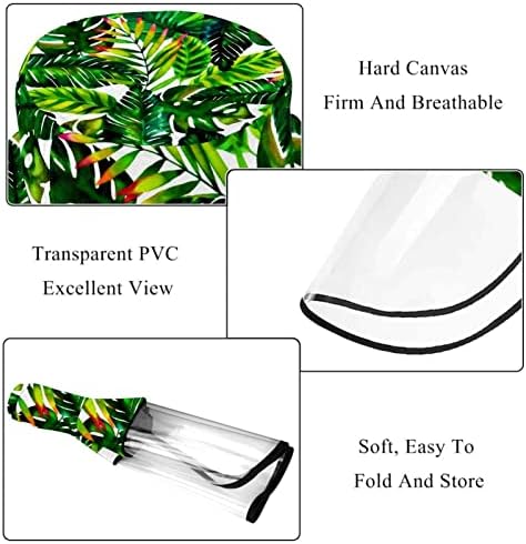 Chapéu de proteção adulto com escudo facial, chapéu de pescador anti -sun tap, folhas de palmeira verde tropical modernas