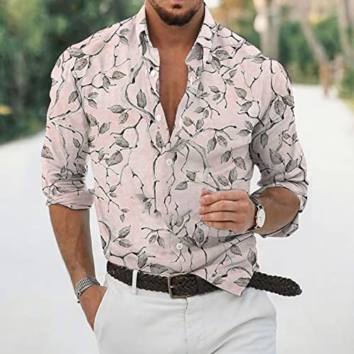 Camisas de praia de verão bmisegm para homens casuais masculinos soltos de lapela geométrica de manga longa manga de botão