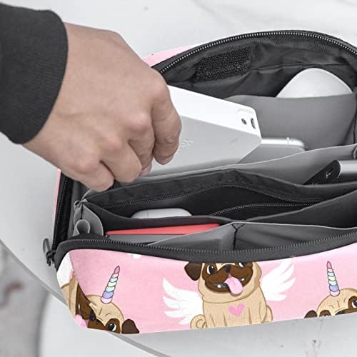 Pink fofo Pug Unicorn Makeup Bag para bolsa portátil de transmissão portátil para saco de beleza de produtos de higiene pessoal para mulheres