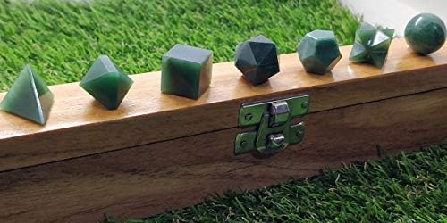 Sharvgun Solids Platonic Crystal Green Jade 7 peças Geometria sagrada Conjunto de cristal com caixa de madeira Cristal
