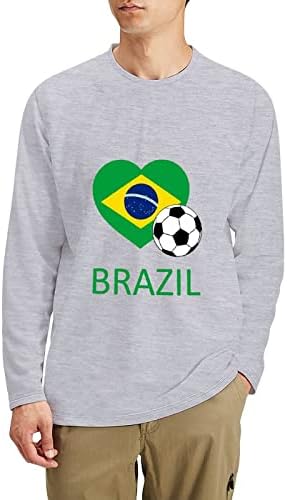 Love Brasil Soccer de futebol comprido camiseta de manga longa Camisetas para homens T-shirt gráfico Casual Crewneck