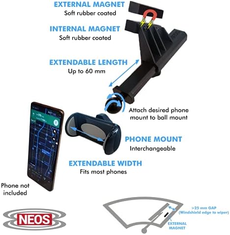 NEOS Magnetic Vehicle Phone Titular Melhor e confiável Windshield Universal Car Mount para iPhone, Samsung, Moto,