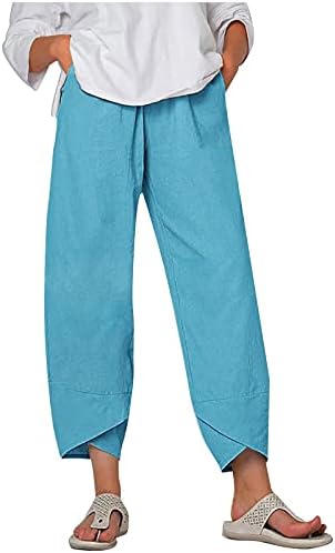 Calça de linho mulheres mais calças de colheita de tamanho solto de cordão confortável de pijama cônico