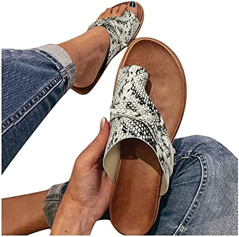 Sandálias aunimeifly para mulheres, correção ortopédica anel de couro de pé de joanete chinelos de verão chinelos