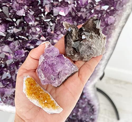 Pachamama Essentials Citrina de Amethyst & Smoky Quartz Stones-Clusters de cristal, minerais crus, cristais crus 25-50mm 1-2