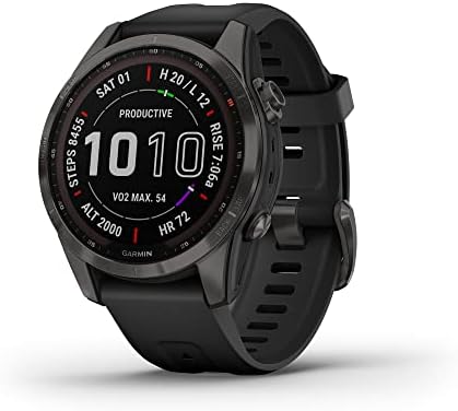 Garmin Fenix ​​7s Sapphire Solar, Aventura menor Aventure Smartwatch, com recursos de carregamento solar, relógio robusto com GPS e HRM-Pro, faixa cardíaca premium Strap, preto