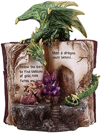 Nemesis Now Hoard Finders Dragon com Book Crystal Fatuine, 20,8 cm, verde