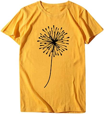 Womens Summer Tops Casual Loose Crewneck de Manga curta Tshirt Sunflower Bee and Mountain Print Tees