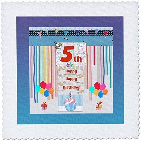 Imagem 3drose de 5º aniversário, cupcake, vela, balões, presente. - Quilt quadrados