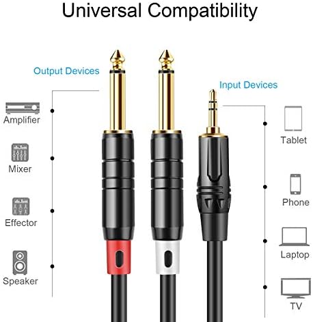 Cablecreation 3 pés 3,5 mm 1/8 TRS a 2 x 6,35 mm 1/4 TS Mono Y Splitter Cable compatível com iPhone, iPod, laptop, CD players, amplificador