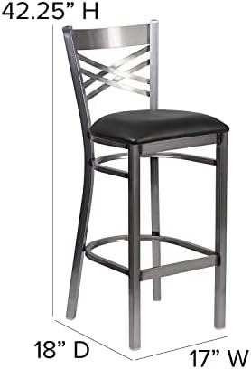 Flash Furniture Hercules Series Clear Coated '' X '' Back Metal Restaurant Barstool - Black Vinyl Seat