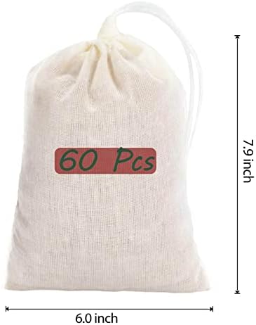 Sacos de cordão de algodão Homum 60 PCs, bolsa de musselina reutilizável com cordão