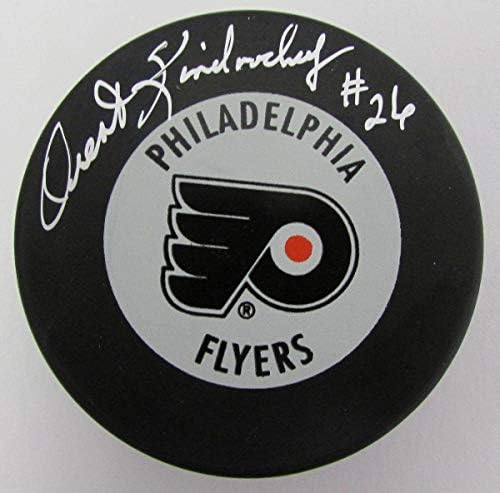 Orest Kindrachuk Flyers Autografou/assinado Flyers Logo Puck JSA 138842 - Pucks NHL autografados