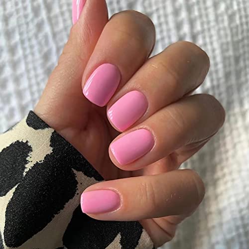 Pressione as unhas de unhas curtas pregos falsos com pregos completos com rosa claro de unhas de acrílico artificial de rosa claro de rosa claro para mulheres meninas 24 pcs