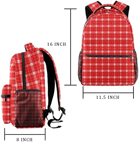 Backpack Rucksack School Bag Viaje Casual Daypack para Mulheres Adolescentes Meninas, Campo Classical Red Branco Padrão quadriculado