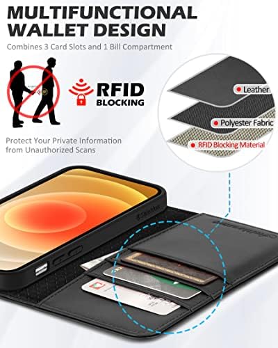 Caso de Shieldon para iPhone 12/12 Pro 5G, caixa de couro genuína Caixa de couro RFID magnético Bloqueio de cartão de crédito