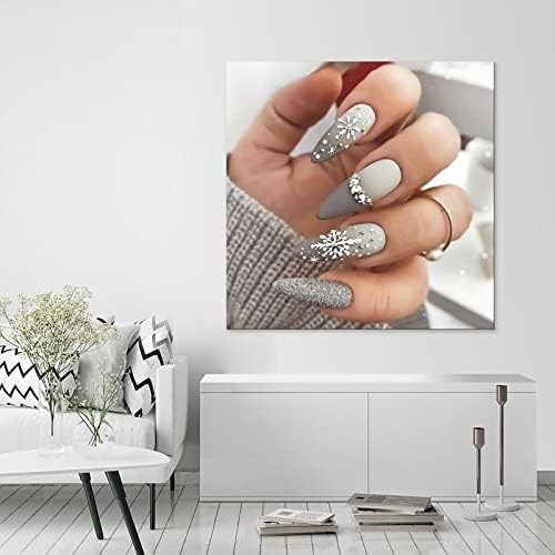 Decoração de unhas de unhas da AMAMACA Poster de unhas Poster de salão de unhas Manicure Silver Manicure Effect Canvas Poster