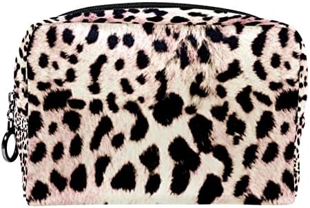 Bolsa de maquiagem de viagem, bolsa de cosmética Caso organizador de maquiagem, para mulheres de produtos de higiene pessoal, pincéis, padrão de leopardo rosa marrom retro moderno