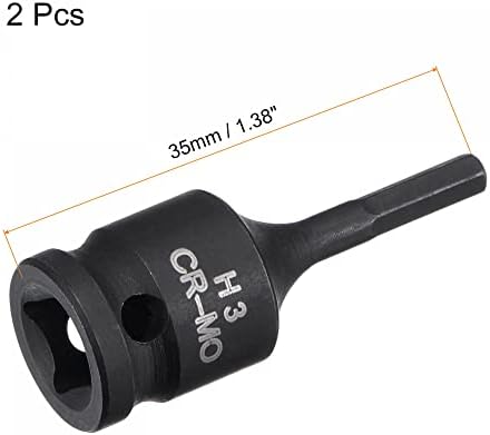 Uxcell 3mm Impact Hex Bit Socket, tamanhos métricos CR-MO de 35 mm de comprimento de 1/4 de comprimento de 35 mm 2 PCs