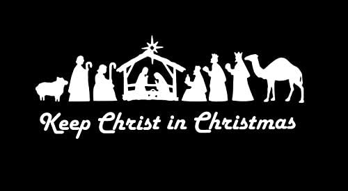 Cena da natividade Makarios LLC Mantenha Cristo em Caminhões de Carros de Natal Vans Vans Laptop MKR | Branco | 5,5 x 2 | mkr468