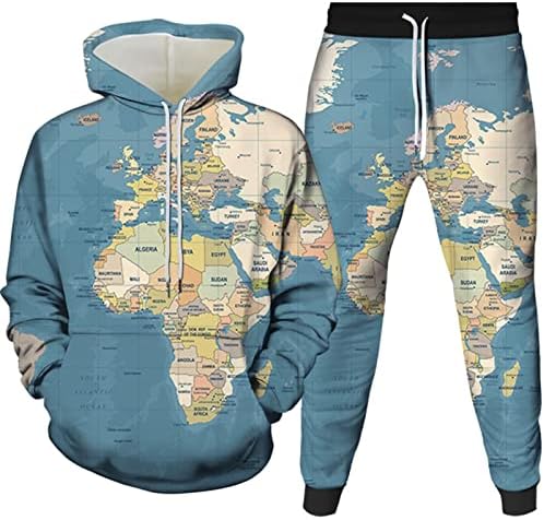 Autumn Tracksuit Men 3D As calças de capuz estampadas conjuntos de mapa mundial impressão digital Streetwear Fashion Tamanho grande