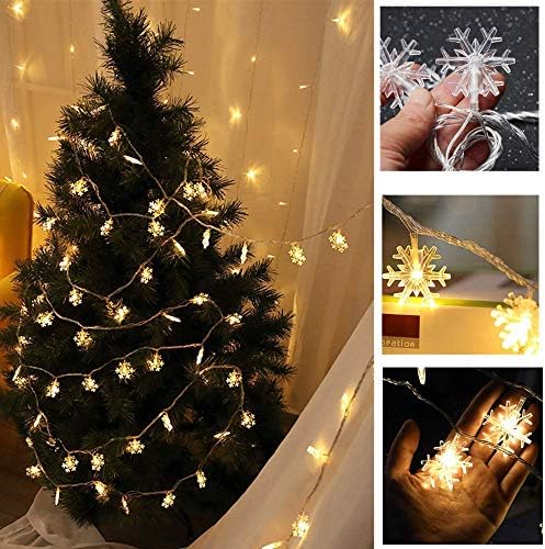 Merdeco Snowflake String Lights, Luzes de fita de corda 16 pés/5m 50 LEDs de fada branca quente para decoração de Natal/Casamento/Partido