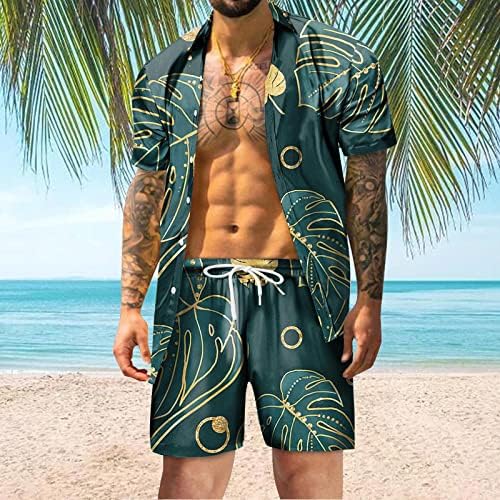 Roupas de trilhas de 2 peças para homens estiram camisa havaiana tropical e conjuntos curtos férias de férias de férias