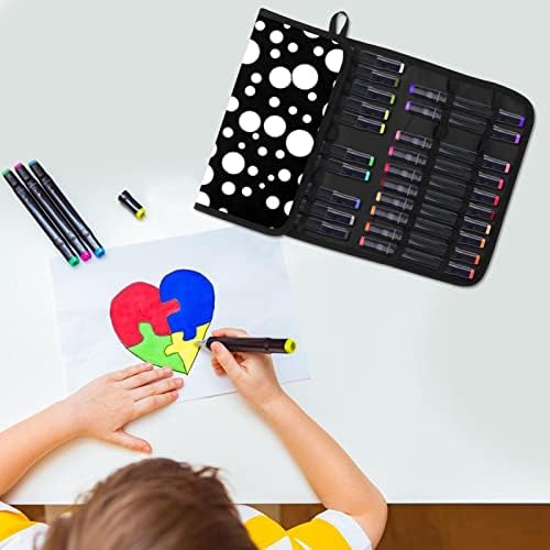 Porta de lápis colorido 24 slots, pontos de capa preta de capa de capa de lápis, bolsa de bolsa organizadora de escova cosmética para adultos adolescentes meninos meninos