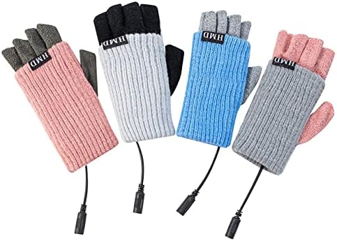 Luvas aquecidas USB femininas e masculinas, Proteção a frio do inverno Alto de malha de malhas de marchas