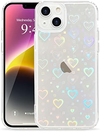 URARSSA Compatível com iPhone 14 Plus Caso de 6,7 polegadas CRISTAL CRISTAL CRISTAL Bling Glitter Glitter Love Heart Padrão para mulheres