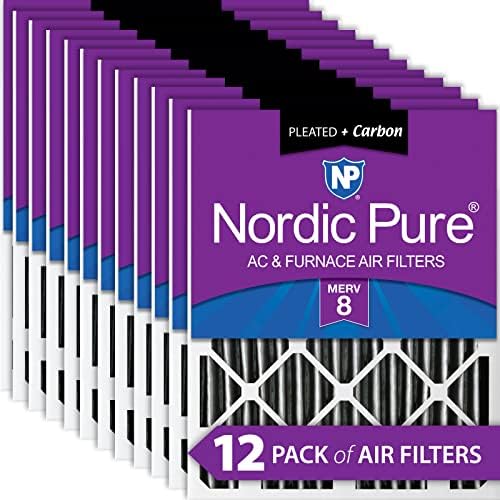 Nórdico puro 14x24x2 Merv 8 plissado mais carbono AC Furnace Air Filters 12 pacote