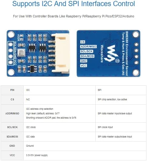 BME680 Sensor ambiental, temperatura/umidade/sensor de pressão/gás barométrico, compatível com Arduino/Raspberry Pi/Raspberry Pi Pico/Esp32, etc. Interface 3.3V / 5V, i2c / spi