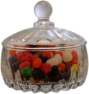 Industries confiáveis ​​Inc. Candy de vidro redondo e tigela de açúcar com tampa - perfeita para doces, açúcar e cubos, adição