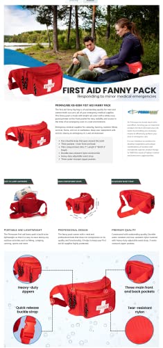 Pacote Primacare CSKB-8004 de 100 primeiros socorros Pacote vazio de fanny para equipamentos de emergência, 8 x2 x6 , salva-vidas da cintura para homens e mulheres com 3 bolsos, vermelho