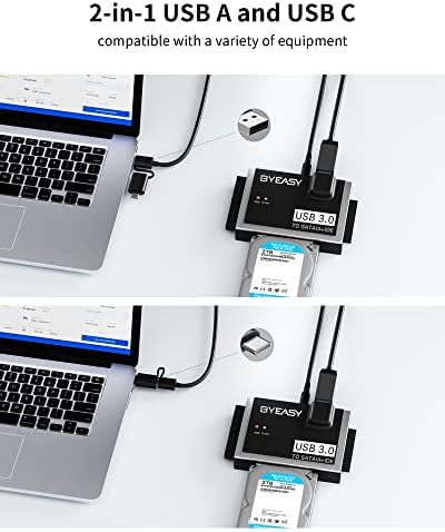 Adaptador BYEASY SATA/IDE USB 3.0, leitor de disco rígido com USB A e USB C para Universal 2,5 /3,5 polegada Externa