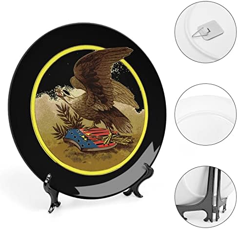 American Bald Eagle Bone China Decorativa Placas de cerâmica redonda Craft With Display Stand for Home Office Wall Dinner Decor