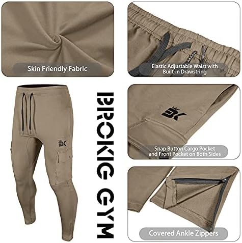 Brokig Mens Cargo Ginásio Pants, calças de moletom atléticas para homens com bolsos