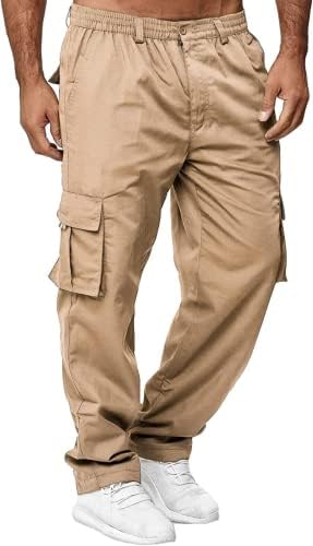 Calça de carga masculina de Aifarld com bolsos de algodão para caminhadas por molas