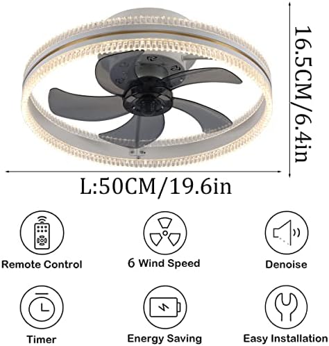 Omoons Fan Candelier, ventilador reversível de teto com quarto de controle leve e remoto ventilador de teto silencioso com iluminação Luz LED Modern Living Room 6 Velocidades ventiladores de teto diminuídos com luzes e timer/b