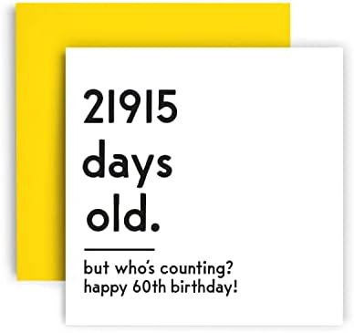 HUXTERS CARTRO DE BRINIDADE FO ERAGEM - FELIZ CARTO DE 60º aniversário Counting Cartão engraçado para mulheres e homens - papel grosso e ecológico de 148 mm por 148mm de feliz aniversário com envelope amarelo
