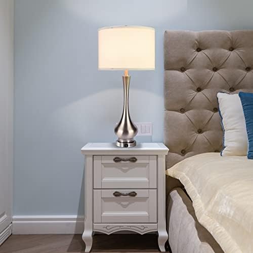 Lâmpadas de toque para o quarto, lâmpada de cabeceira com porta USB e sombra branca, lâmpadas de quarto com design de base