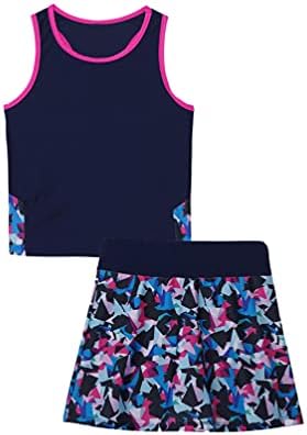 Tiaobug Kids Girls Golf Tennis Dress Roupfits Racerback Tops e saia Conjunto de shorts esportivos de shorts esportivos