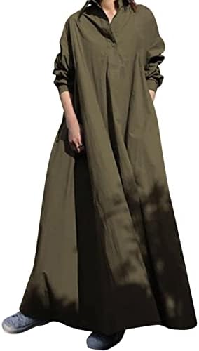Miashui Swing Dress Casual Dress Primavera e verão Vestido de camisa longa de tamanho longo Retro Manga Longa Casual Dress Fomens Loose