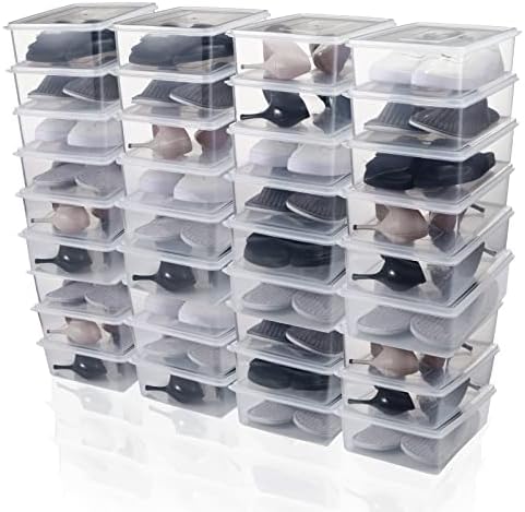 Sawysine 36 peças 5.5 QT BIN PLÁSTICO DE CONTESTO DE PLÁSTICA com tampas, caixa de armazenamento de armazenamento de sapatos transparente Caixa de sapatos de armazenamento empilhável para organização de sapatos Organização da organização