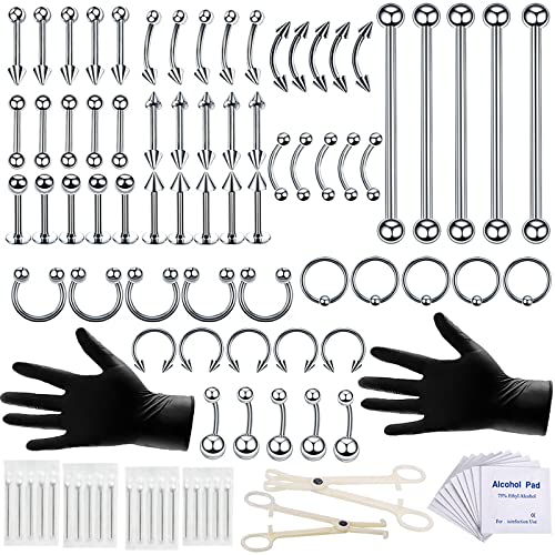 100pcs kit de piercing 14g 16g nariz anéis de septo de jóias de piercing para o nariz kit de ferramentas de piercing